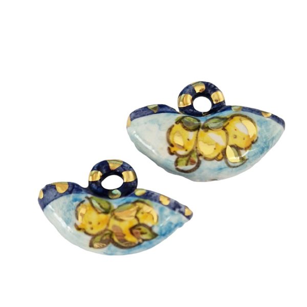 Ceramica di Caltagirone Coffe Siciliane con Limoni sfondo Azzurro 20x30mm (004)